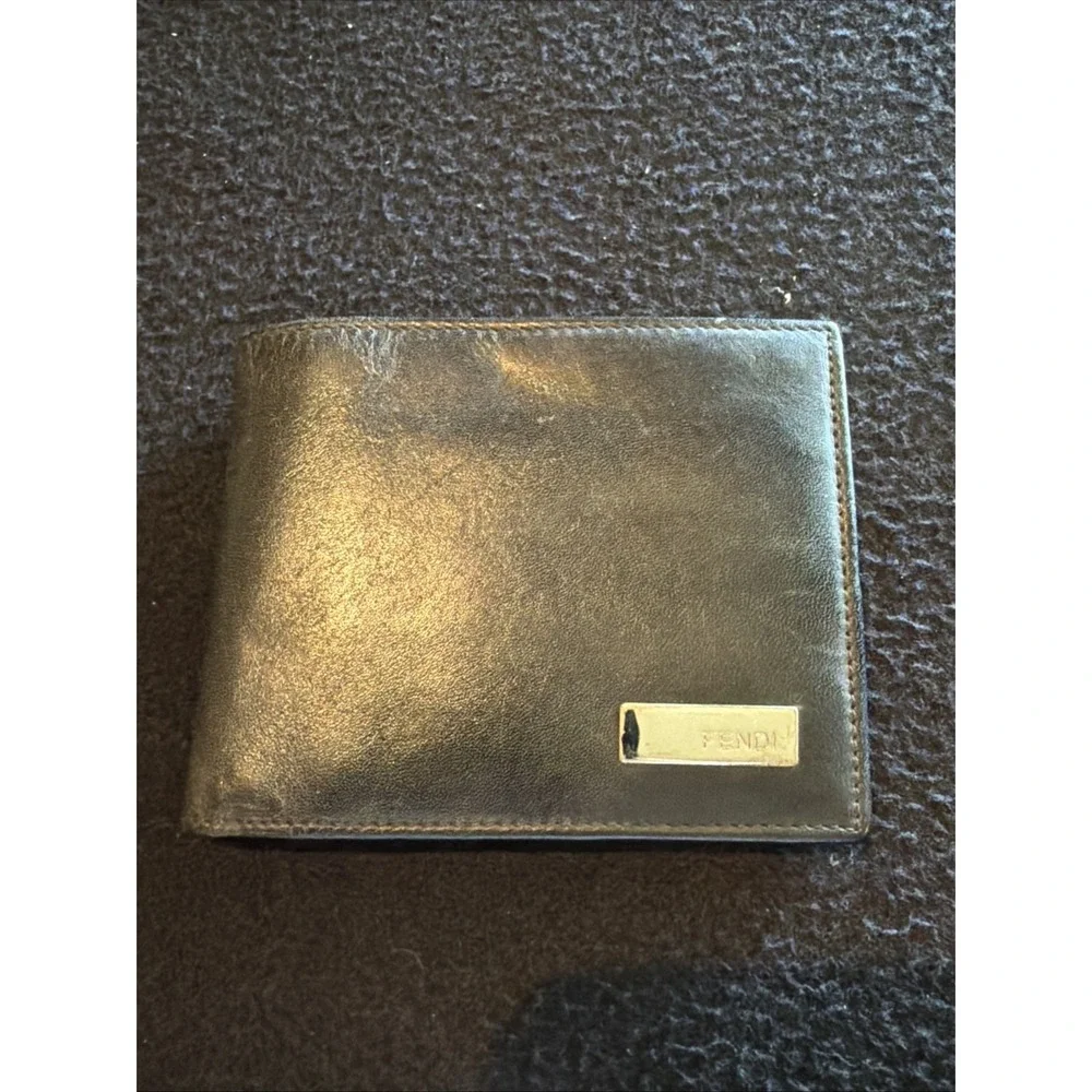 Fendi Black Leather Bi-Fold Wallet Folding Coin Pocket With COA